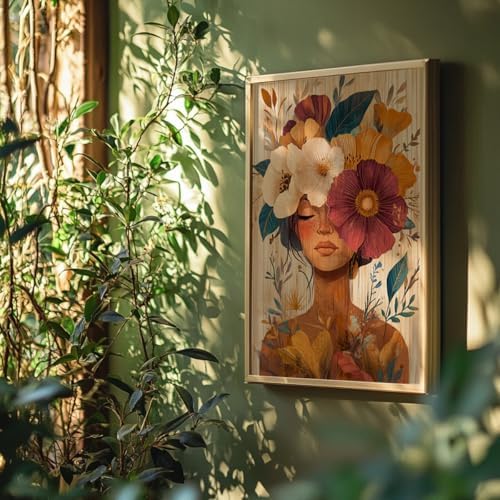 Quadro Decorativo Mulher Flores Coloridas Com Moldura Arte Femini...