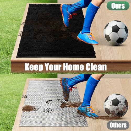IM HOME Chenille Absorbent Outdoor Doormat 72" x 48", Washable Muddy Door Mats for Dog Non Slip Indoor Doormats Dog Mat for Muddy Paw Front Inside Doormats for Entryway Black