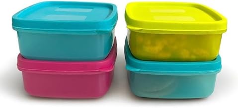C.S.M CSM Plastic Pet Square Storage Boxes, Set of 4 (330ml Each), Multicolour, Air Tight, Kitchen Organiser, BPA Free, Microwave Safe, Dishwasher Safe, Stackable
