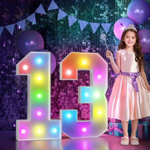 Image of Imprsv Colorful 3FT Marquee Numbers Light up Numbers 13 Birthday Decoration | RGB with Remote, Party Decorations Anniversary Wedding Decorations Assembly Required Foam Board 39 Pcs Accessory Set