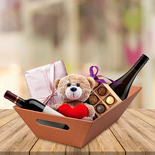 Image of [5 PK] 8x10 inch Brown Baskets for Gifts Empty| Baskets with Handles|Gift, Sympathy, Breakfast, Occasion, Holiday, Montessori| Wine Gift Basket| Gift to Impress-Upper Midland Products