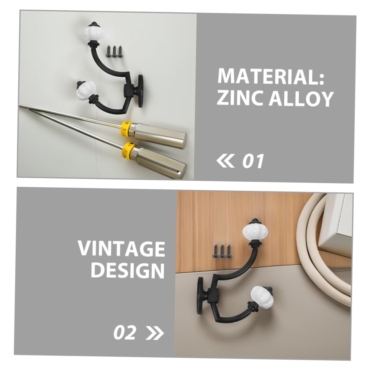 SHINEOFI Gancho de Pared Antiguo de Aleación de Zinc Negro 5 Piezas | Doble Punta, Diseño de Dos Cabezas, para Llaves y Bufandas, Dormitorios y Pasillos