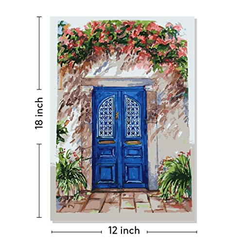 Image of RANGOLI 100% Cotton Stretched Canvas Painting 400 GSM, Framed Modern Art Blue Door Canvas Abstract Wall Art for Living Room, 3D Paintings for Wall Decor (12 x 18 Inch With Frame)