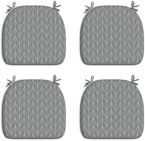 LVTXIII Patio Seat Cushions Outdoor Chair Pads with Ties, Fade-Resistant Chair Cushions for Home Office and Patio Garden Furniture Decoration D16” x W17” x H2, Herringbone Grey, Set of 4