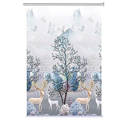 ZTMN Persianas enrollables Cortinas enrollables con diseño de Ciervo y árbol - Persianas térmicas 100% oscurecidas para el hogar y la Oficina, 60 cm / 80 cm / 100 cm / 120 cm / 140 cm de Ancho (T