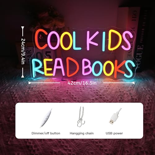 Image of Cool Kids Read Books Neon Sign Reading Corner for Kids Neon Signs for Wall Decor LED Light Library Classroom Book Club Christmas Gift for Teens