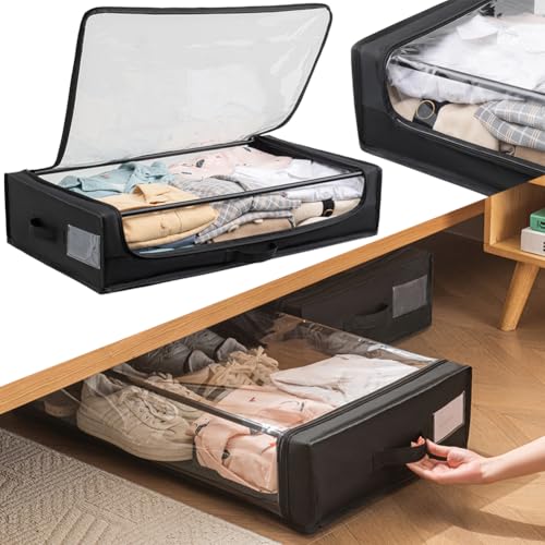 BAKAJI Caja de almacenamiento para debajo de la cama con ruedas, ahorra espacio, organizador de ropa extra grande para cambio de temporada, caja para debajo de la cama Slim con ruedas, cremallera
