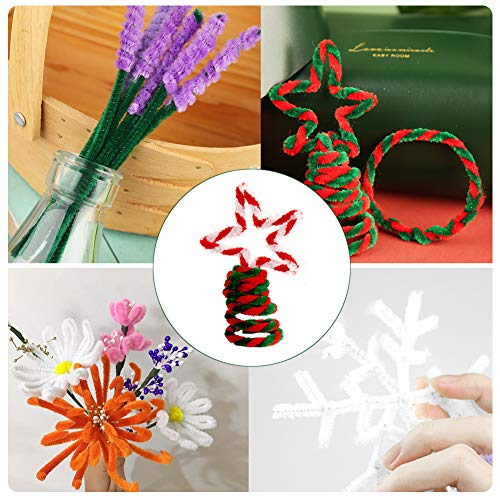 150 Pieces Christmas Pipe Cleaners Chenille Stem,50 White Craft Pipe Cleaners,50 Green Chenille Stems Pipe Cleaners, and 50 Red Pipe Cleaners for Arts and Crafts, Xmas Home Decoration - Thumbnail 7