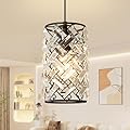 Biewalk Black Pendant Light Fixtures Modern Black Pendant Lighting Crystal Chandeliers Adjustable Pendant Light Fixture for Kitchen Island Dinning Room Corridor Bedroom (Black 1 Pack)