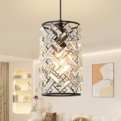 Biewalk Black Pendant Light Fixtures Modern Black Pendant Lighting Crystal Chandeliers Adjustable Pendant Light Fixture for Kitchen Island Dinning Room Corridor Bedroom (Black 1 Pack)