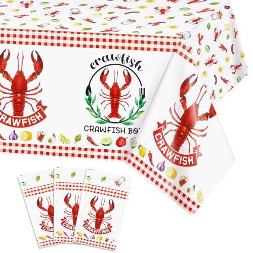PHOGARY Crawfish Boil Party Supplies - 3pcs Lobster Tablecloth, Plastic Red Lobsters Table Cover for Crawfish Birthday, Seafood Boil Party Decorations - Rectangular Table Decor 108 x 51inch