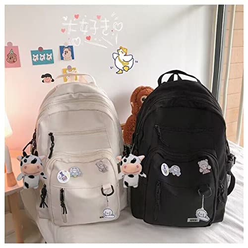 Cute Aesthetic Backpack for teen girls middle school Bag Student Laptop White Backpacks With Cute pin accessories(Black, One Size)3