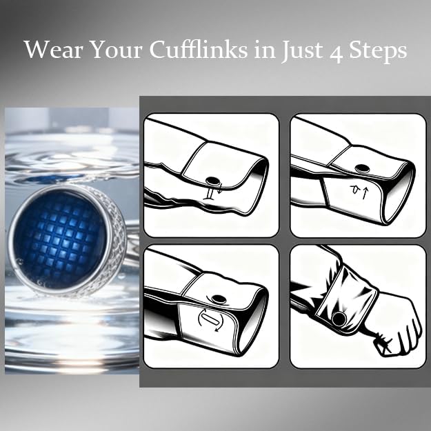 Cuff Links Mens Blue, Cuff Links Mens and Tuxedo Studs Set, Cufflinks for Men Gold Gift Box, Men's Jewelry or Accessories Cufflinks for Suit Shirt Bussiness Wedding Anniversary (Silver) - Image 5