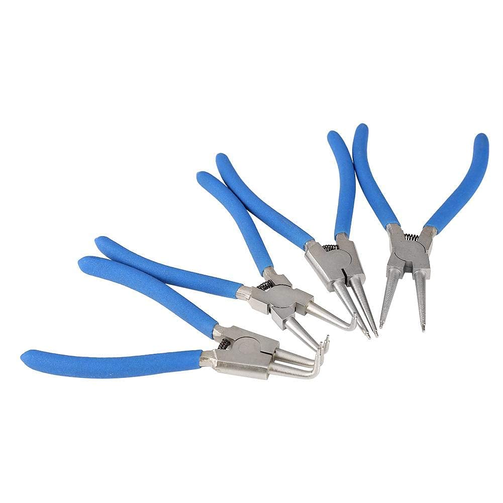 Wakects Alicates para Anillos de Seguridad, Pinzas Interior, 7 Pulgadas, 4 Unidades, para Anillos Elásticos Curvos y Rectos