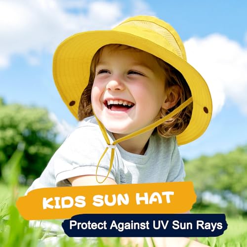 Image of Outdoor Kids Sun Hat for Boys Girls Wide Brim Mesh Bucket Hat UPF 50+ Sun Protection Breathable Summer Fishing Safari Hat
