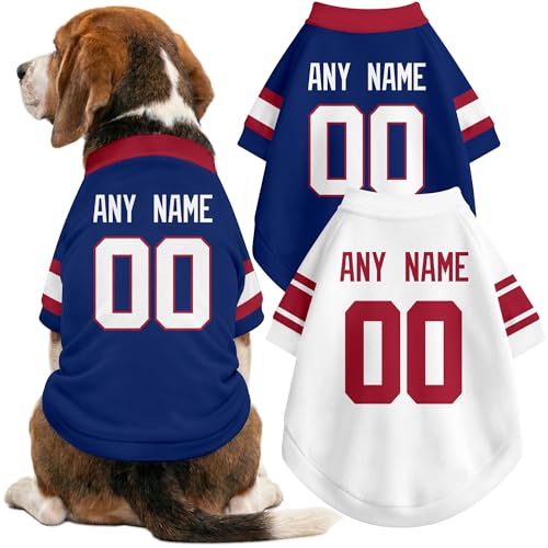 Image of New York Dog Clothes Jersey Style Personalized Pet T Shirt with Custom Name Number for Small Medium Large Dogs