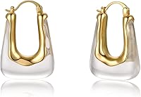 YESLADY Acrylic Hoop Earrings Gold Plated Transparent Resin Rectangle Clear Chunky Hoops for Women
