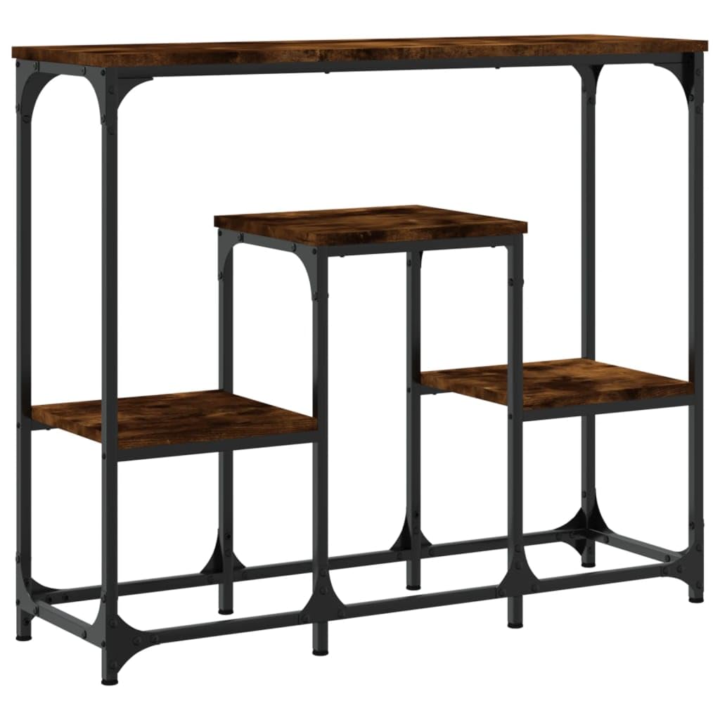 Mesa consola clásica de roble ahumado, 89,5 x 28 x 76 cm, madera multicapa con estructura de acero, amplio espacio de almacenamiento para salón, complemento de decoración práctica