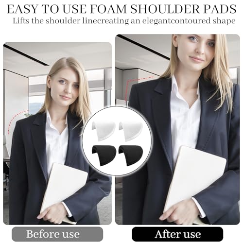 Miniatura 5 de 4 Pares De Hombreras De Espuma, Hombreras Desmontables De 1.5cm De Grosor, Hombrera Mujer Para Hombre Y, Funcionan Con Trajes, Chaquetas Abrigos Camisas Diy Camisas Hechas A Mano Negro,Blanco