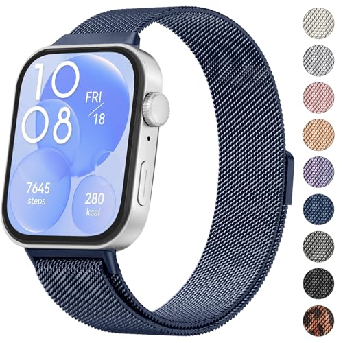 Vancle Compatible con Correa Huawei Watch Fit 3 para Hombre Mujer, Metal Correas, Pulseras de Repuesto de Acero Inoxidable, Pulsera Ajustable con Imán para HUAWEI Watch FIT 3, Azul Marino
