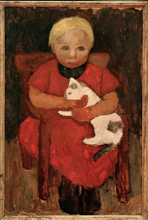 Art Tableau Enfant Fermier avec Chat Paula Modersohn Becker Toile Décoration Murale