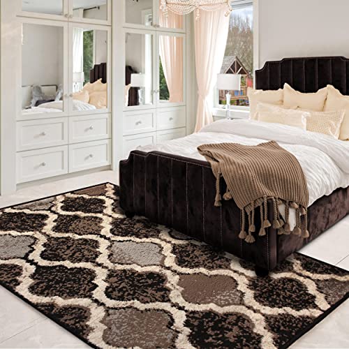 Superior Indoor Area Rug, Jute Backed, Perfect For Living/Dining Room, Bedroom, Office, Kitchen, Entryway, Modern Geometric Trellis Floor Decor, Viking Collection, 4' X 6', Chocolate #TOP15