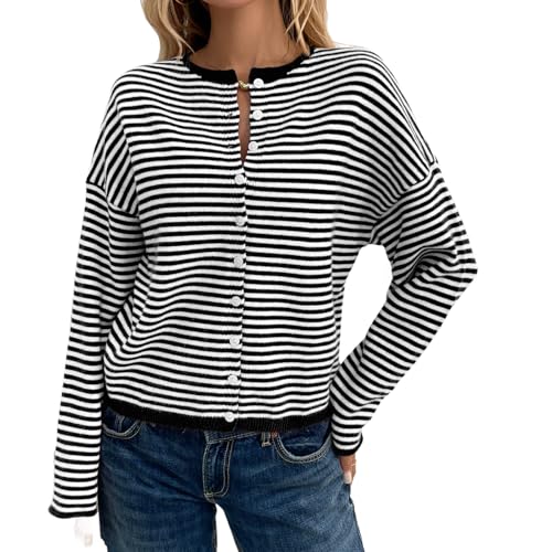 Pull cardigan rayé femme automne hiver gilet décontracté tricoté chic