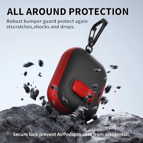 Image of for AirPods Pro 3 Case with Lock,TPU Leather Texture Durability Anti-Lost & Shockproof Protective Cover Accessories with Cleaning Kit in Keychain for Apple iPod Pro 3rd Generation 2025(Red /Black)