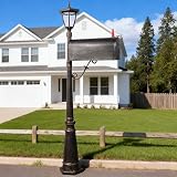 Extra Large Mailbox with Post - Heavy Duty Cast Aluminum Post Mount Mailbox for Outside, Modern Residential Mail Box with Solar Light, No Dig Installation, All-Weather Design