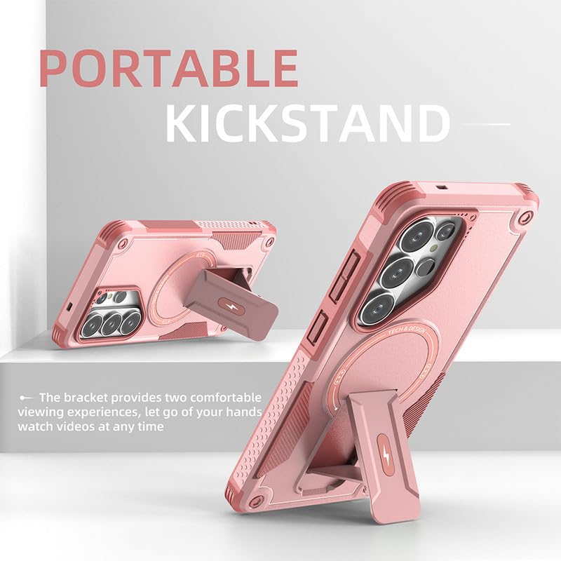Image of US LITE Back Cover for Samsung Galaxy S26 Ultra with Portable Kickstand | MagSafe Compatible Magnetic Case | Shockproof Military Grade Protection | Extreme Protection Phone Cover - Pink
