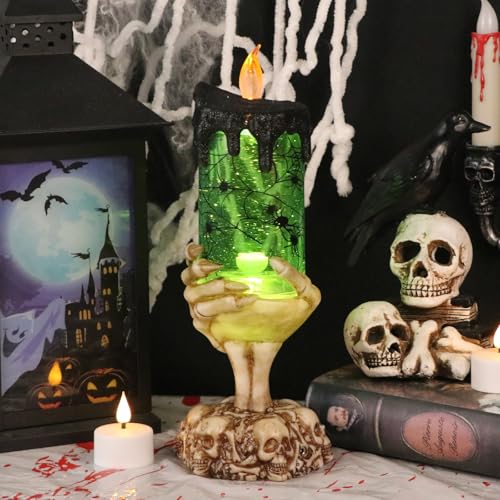 Image of Eldnacele Halloween Snow Globe Candles Lighted Lamp USB Powered Battery Operated Spooky Spinning Water Glittering Tornado Flameless Candles Skeleton Hand Holder Halloween Centerpiece Decor(Spider)