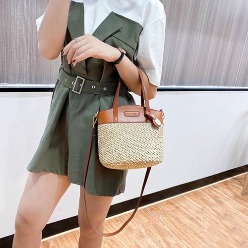 Bolso de playa para mujer, bolso de paja tejido a mano miniatura 2