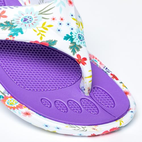Image of GreaterGood Walking Paws Flip Flops Rainbow Colorful Lightweight Contoured Non Slip Textured Footbed Beach Sandals for Women