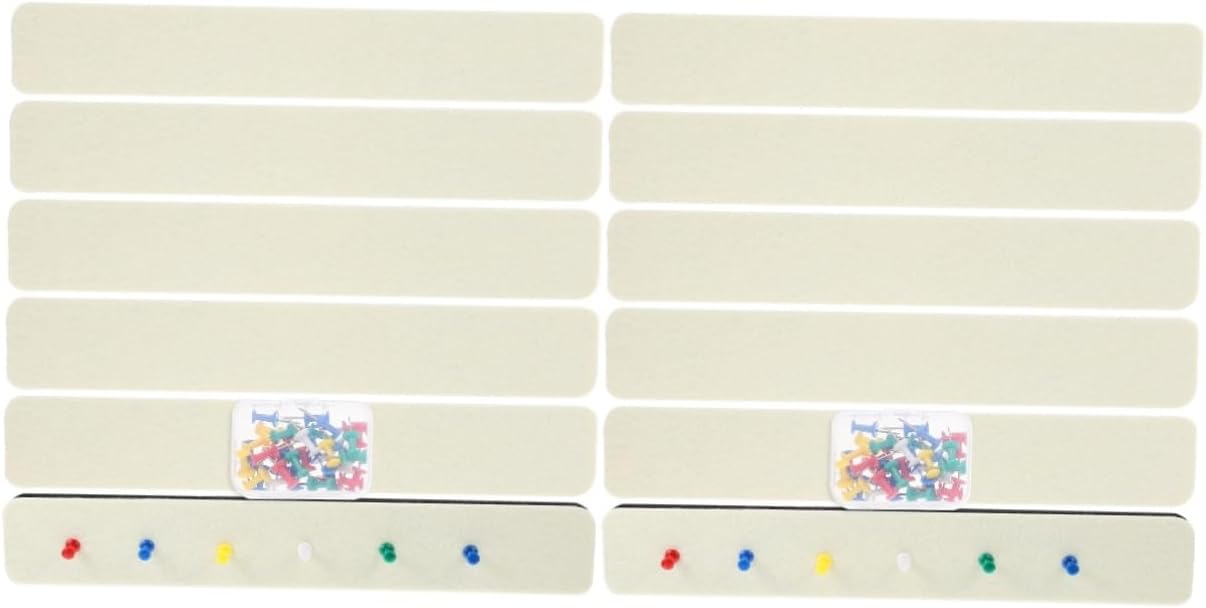 2sets Bulletin Board Strip Felt Memo Display Strips Pushpins for Office Home Classroom Practical Wall for Photos Reminders Messages