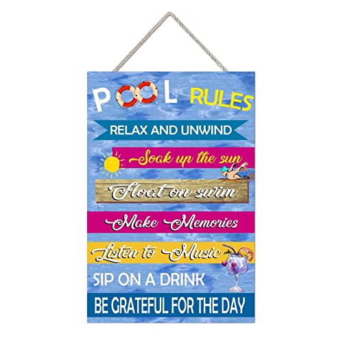 MISSUYSA Retro Wood Sign Pool Rules Hanging Sign Swim Float Wall Decoration Outdoor Swimming Pool Decor Pool Sign 12x18 inch