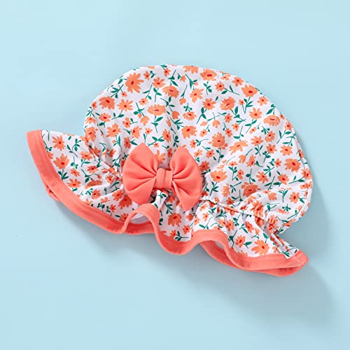 Infant Baby Girl Swimsuit One-Piece Long Sleeve Rash Guard With Hat Set Floral Zipper Bathing Suit Leopard Beach Wear(Orange, 6-12M) #TOP6