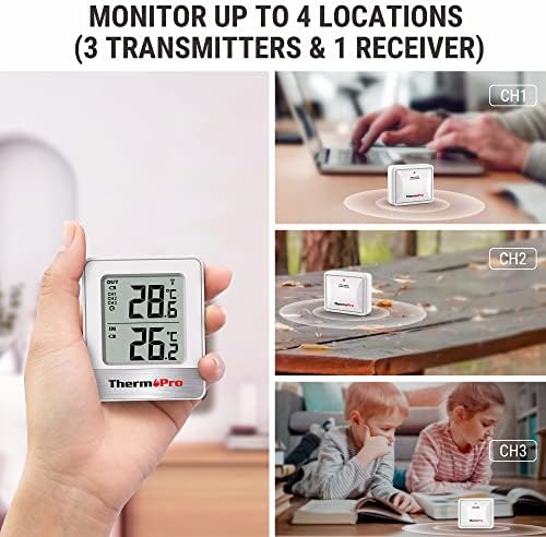 ThermoPro TP200C Indoor Outdoor Thermometer Wireless , Greenhouse Thermometer with Temperature Sensor Up to 150m, Outdoor Thermometers for Patio Garden Cellar Home Room