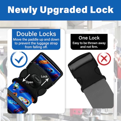 Image of Luggage Straps for Suitcases, Travel Adjustable Belt with Quick Release Buckle, Heavy Duty Nylon Bag Packing Strap, Unique Bright Identifiers Business Travel Accessories (2 Pack) - Blue Shoes