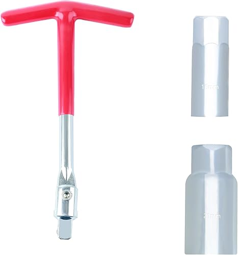 Llave de bujía universal con enchufe de bujía de 16 y 0.827 in, mango antideslizante de plástico en forma de T, herramienta de extracción de bujías,