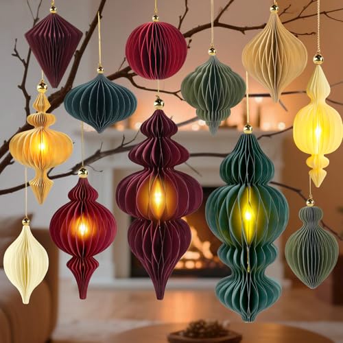 Large Paper Christmas Party Decorations, 12Pcs Honeycomb Paper Hanging Ornaments
