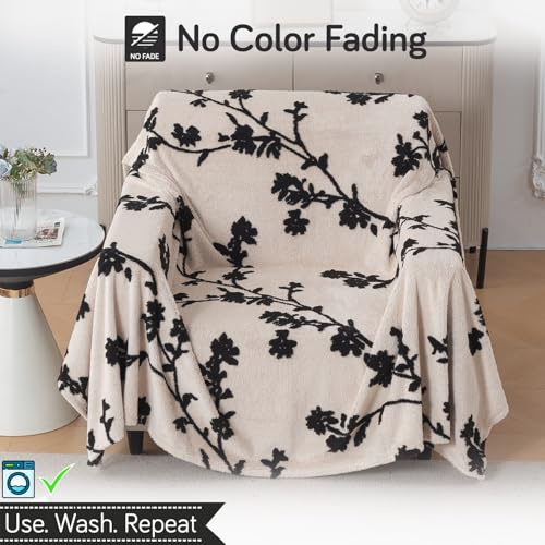 Image of HOKIPO Luxury Plush Sofa Cover Throw for 1 Seater Sofa | Soft Sofa Throw for Complete Sofa Protection, 'Noirea Series' Botanical Vine (180x180 cm) (AR-6651-D5)