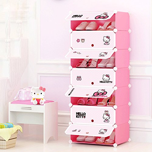 Preisvergleich Produktbild Lilongjiao Modularer selbsttragender Aufbewahrungsschrank aus Kunststoff für Mobiles Schuhschrank-Bücherregal mit Türrosa (Size : 1 Column 7 Layers)
