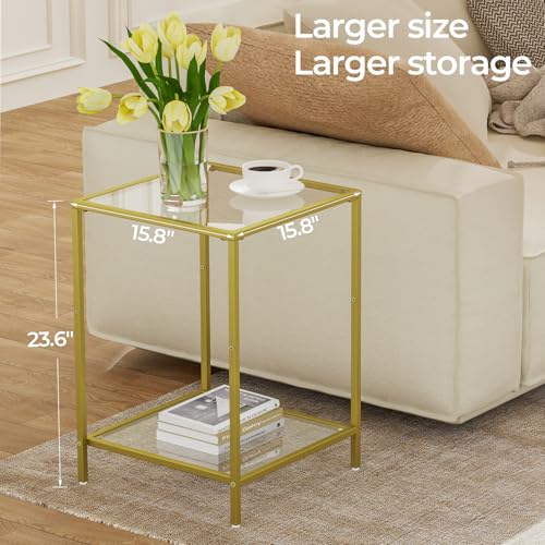Image of HOMSHO Side Tables Set of 2 with Tempered Glass, Square End Tables