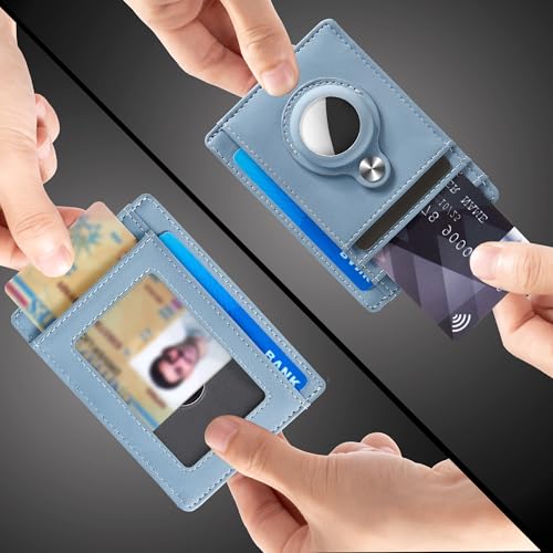 Image of Hawanik Slim Minimalist Front Pocket Wallet with Built-in Case Holder for AirTag, Blue Classic,