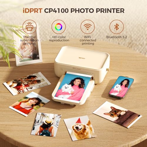 iDPRT 4×6 Photo Printer, Portable Color Picture Printer, Thermal Sublimation Mini Picture Printer, Bundle 20 Sheets Photo Paper & 1 Ribbon Cassette, Photo Printer for iPhone & Android