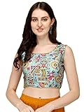 Tissu : soie Phanton Pujia Mills Phantom Silk Floral Sari Blouse sans manches pour femme, Vert d\'eau, 42