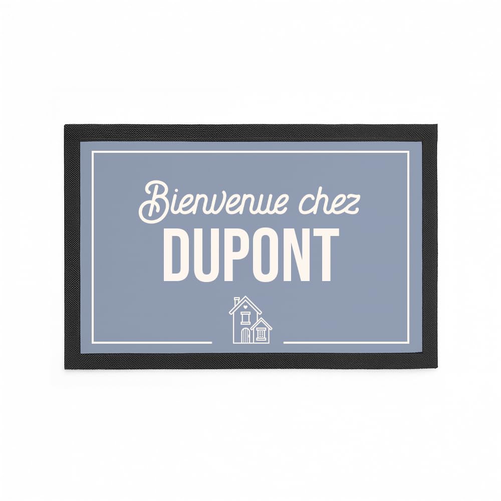 Monsieur TSHIRT Paillasson Bienvenue chez Personnalisé, Noir, Antidérapant, 40x60 cm, Fabriqué en France à Bordeaux (Bleu)