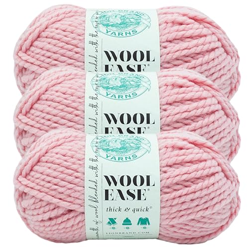 Image of Lion Brand Yarn Wool-Ease Thick & Quick Yarn, Soft and Bulky Yarn for Knitting, Crocheting, and Crafting, 3 Pack, Rouge | Super Bulky Wool Acrylic Blend Fiber for Soft Hats, Sweaters, Chunky Blankets, Yarn for Crochet, Knitting, Crafts, Weaving