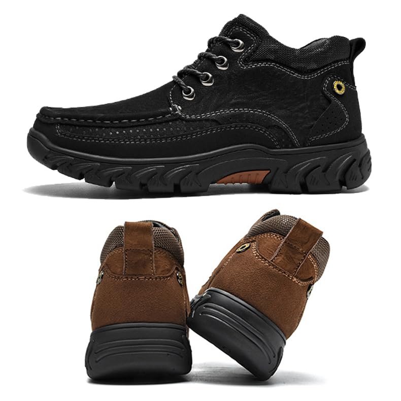 Boxpopla Men's Waterproof Hiking Boots Lace-up Lightweight & Breathable Mid Ankle Work Shoes Moc Anti Slip Trekking Shoes Casual Climbing Hiker Outdoor Boots (Black,11,11)