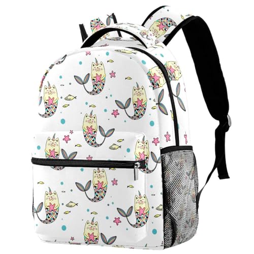 Sac à dos d'école chat sirène pour filles et garçons de 40cm